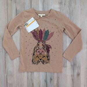 NWT Soft Gallery Brown Long Sleeve Tee with Native Leopard Design, 6Y (V4)